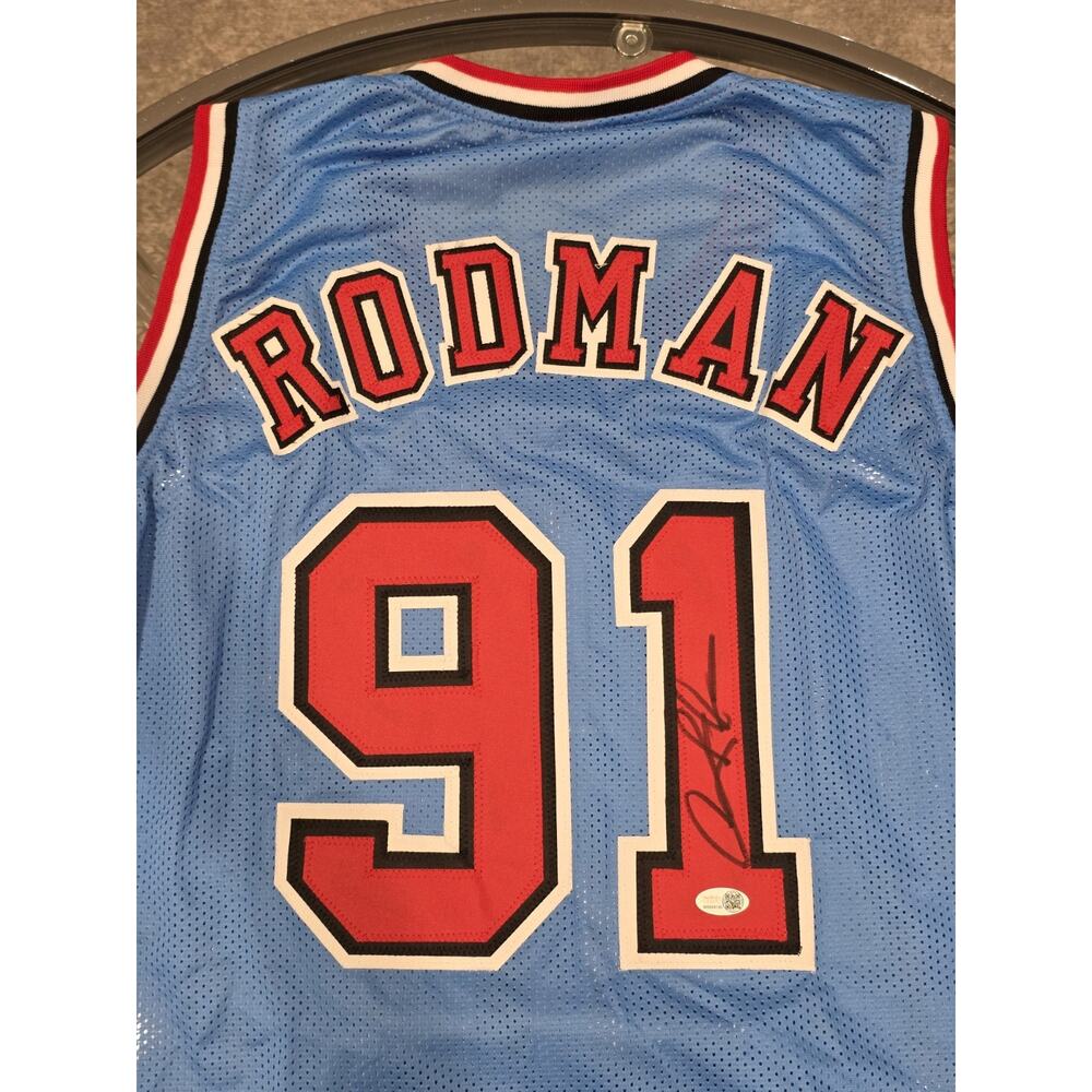 Dennis Rodman Autographed/Signed Jersey Jsa Custom Jersey